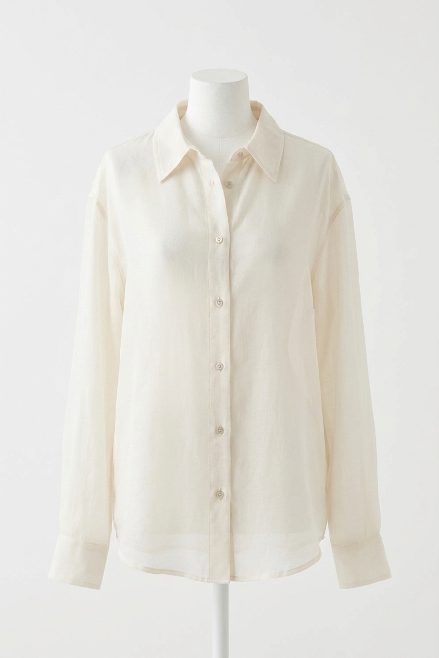 NEW DONNI. silk cotton sheer shirt in creme